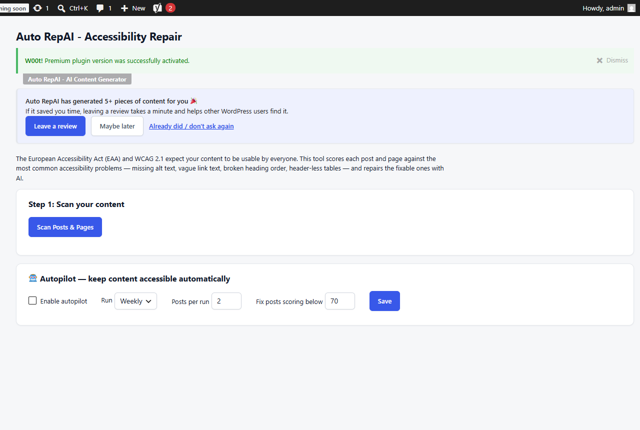The Accessibility Repair screen