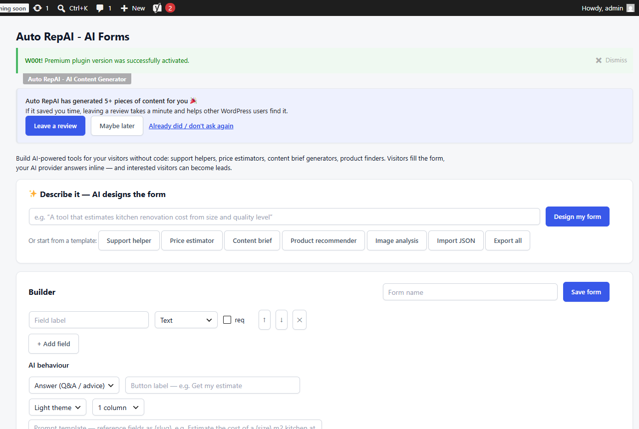 The AI Forms builder